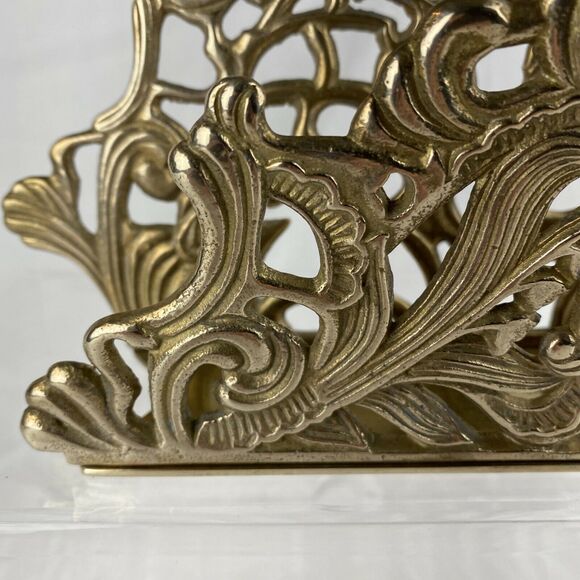 Vintage Brass Ornate Letter Envelope Napkin Holder Desk Organizer Art Nouveau - Picture 6 of 9